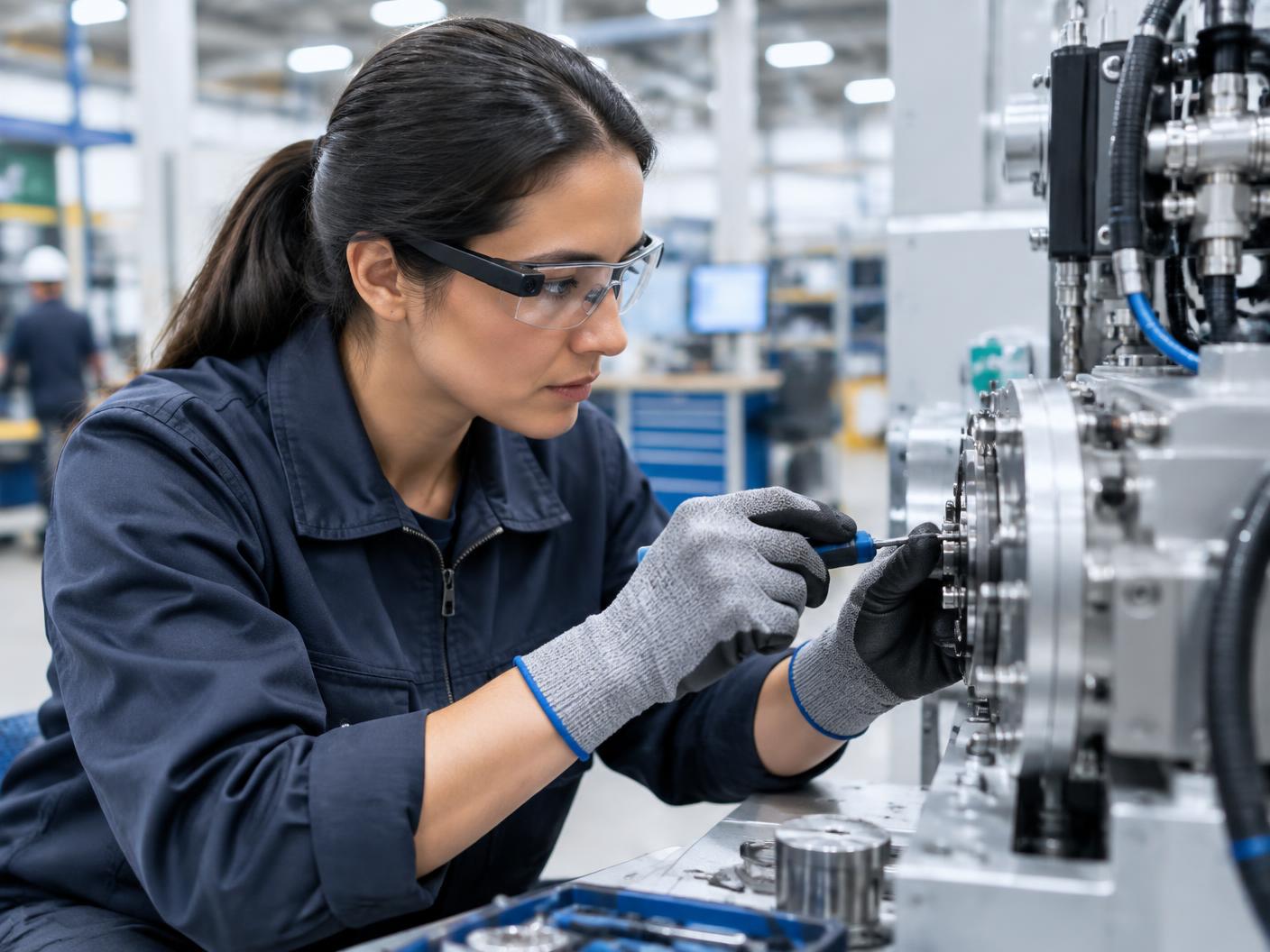 Expert technician recording a hands-on manufacturing task