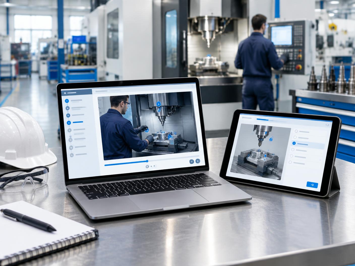 Edplay course showing a packaging line operator and production equipment