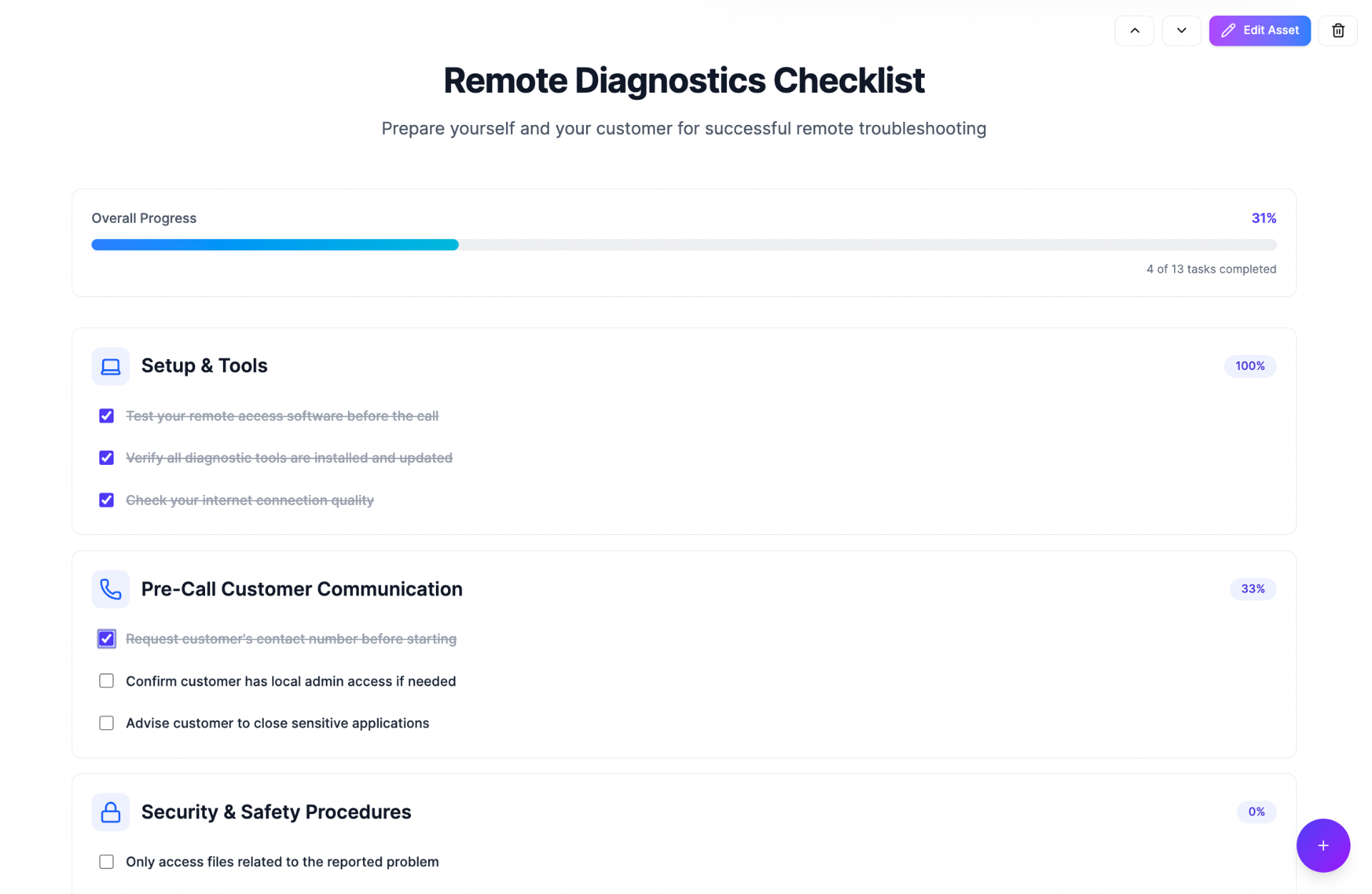 Checklist interactive asset